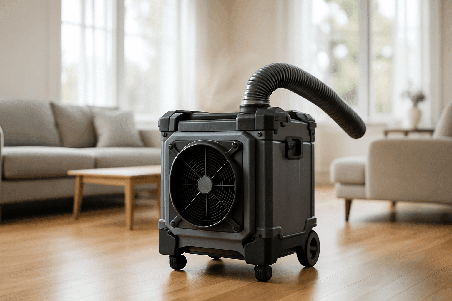 Air scrubber unit operating in modern living room