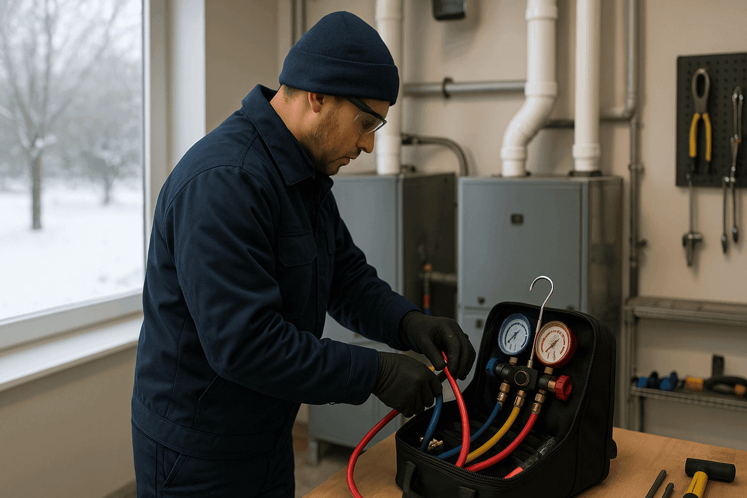 Emergency heating technician responding to urgent call