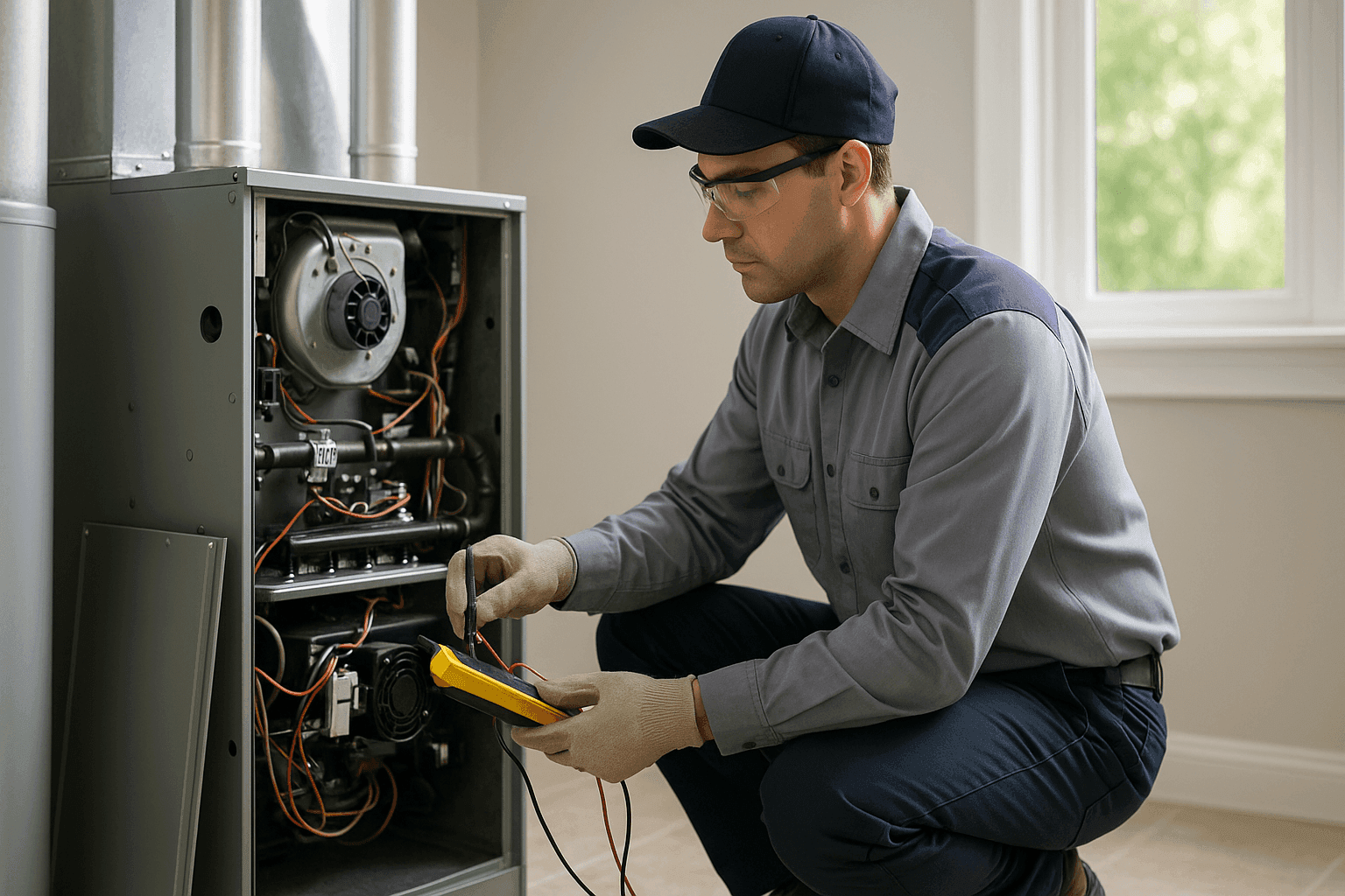 Technician checking furnace that isn’t heating