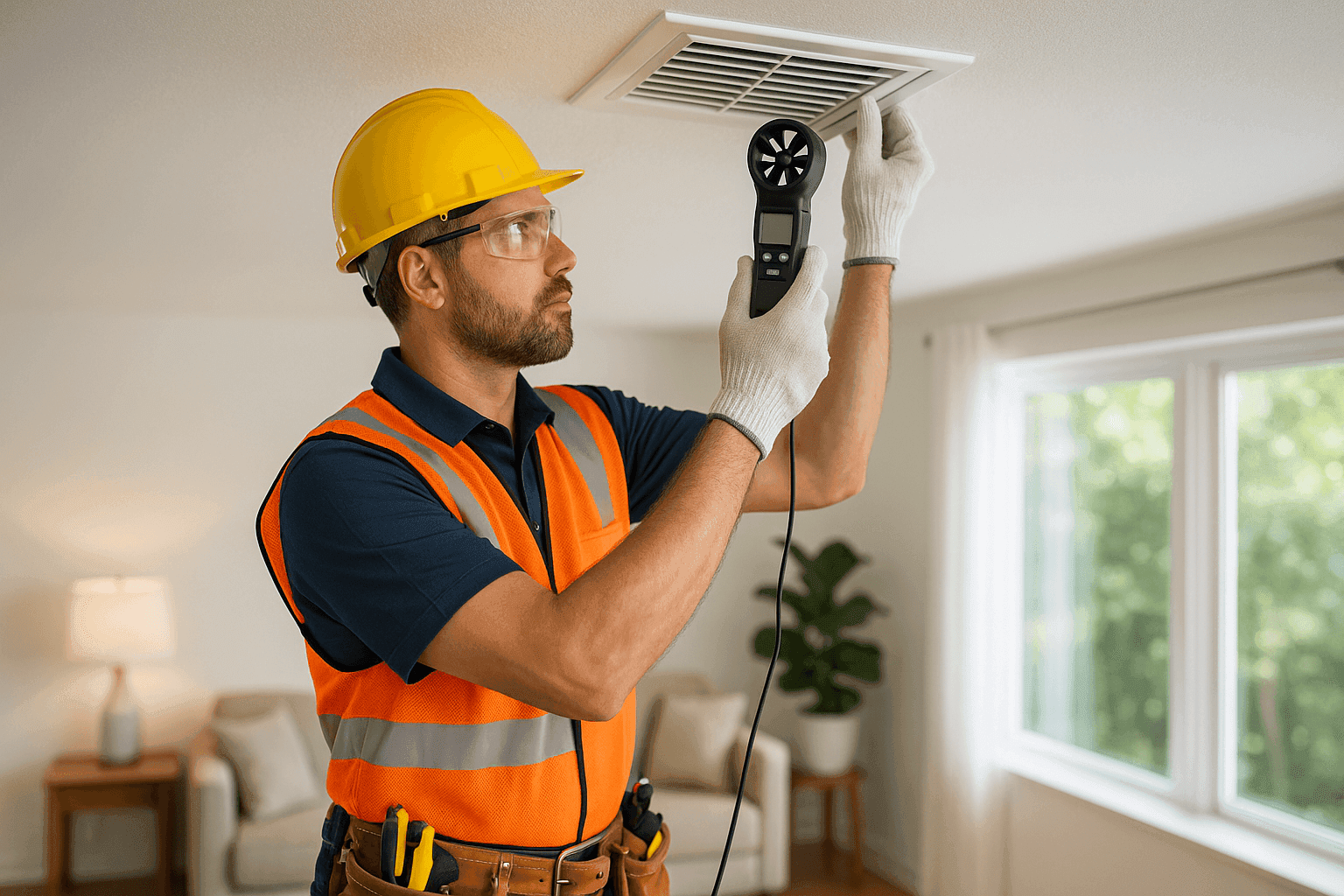 Technician adjusting air vent for balanced airflow