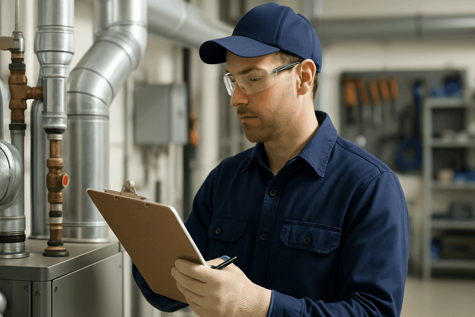 Technician performing seasonal HVAC maintenance
