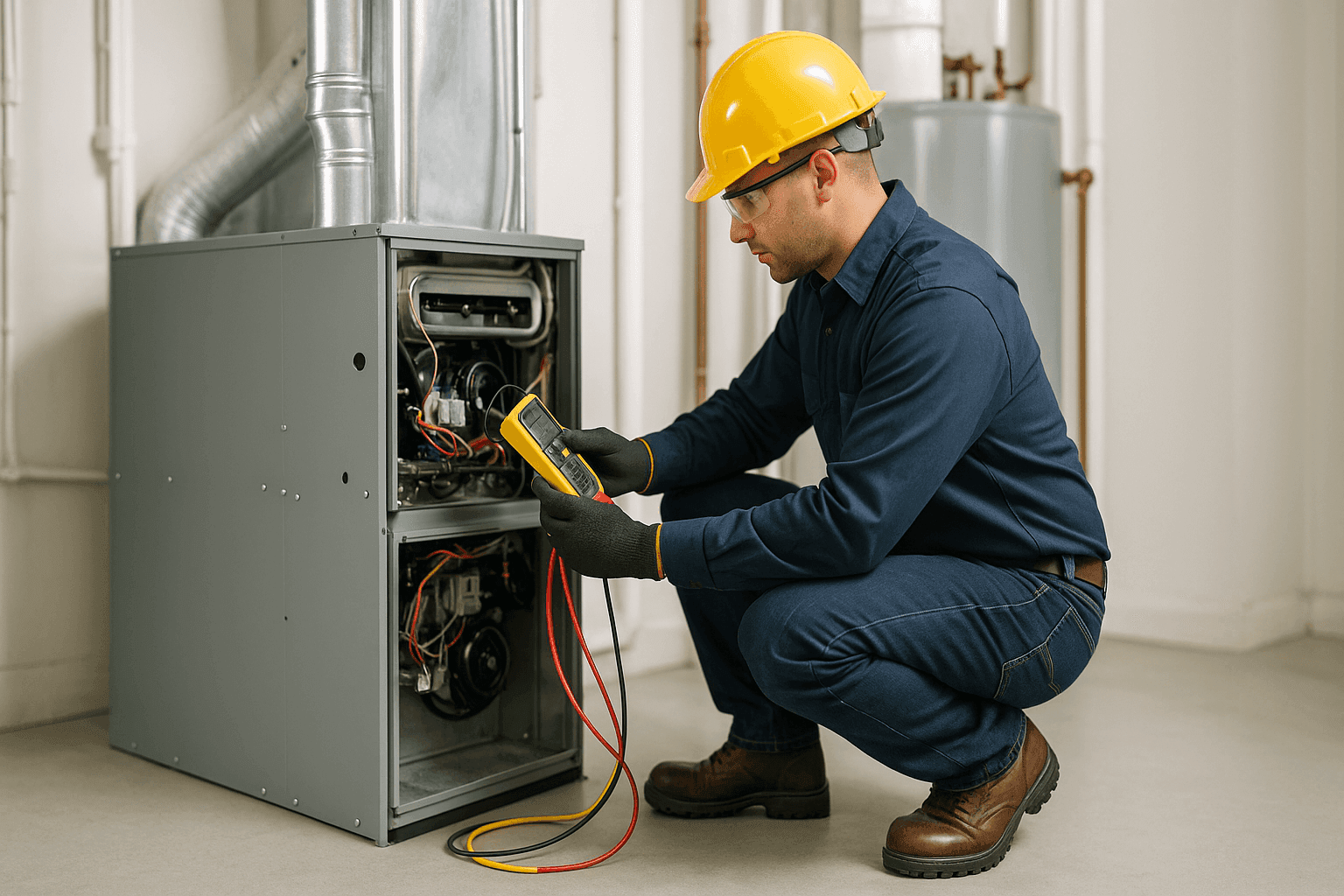 Technician performing annual furnace tune-up