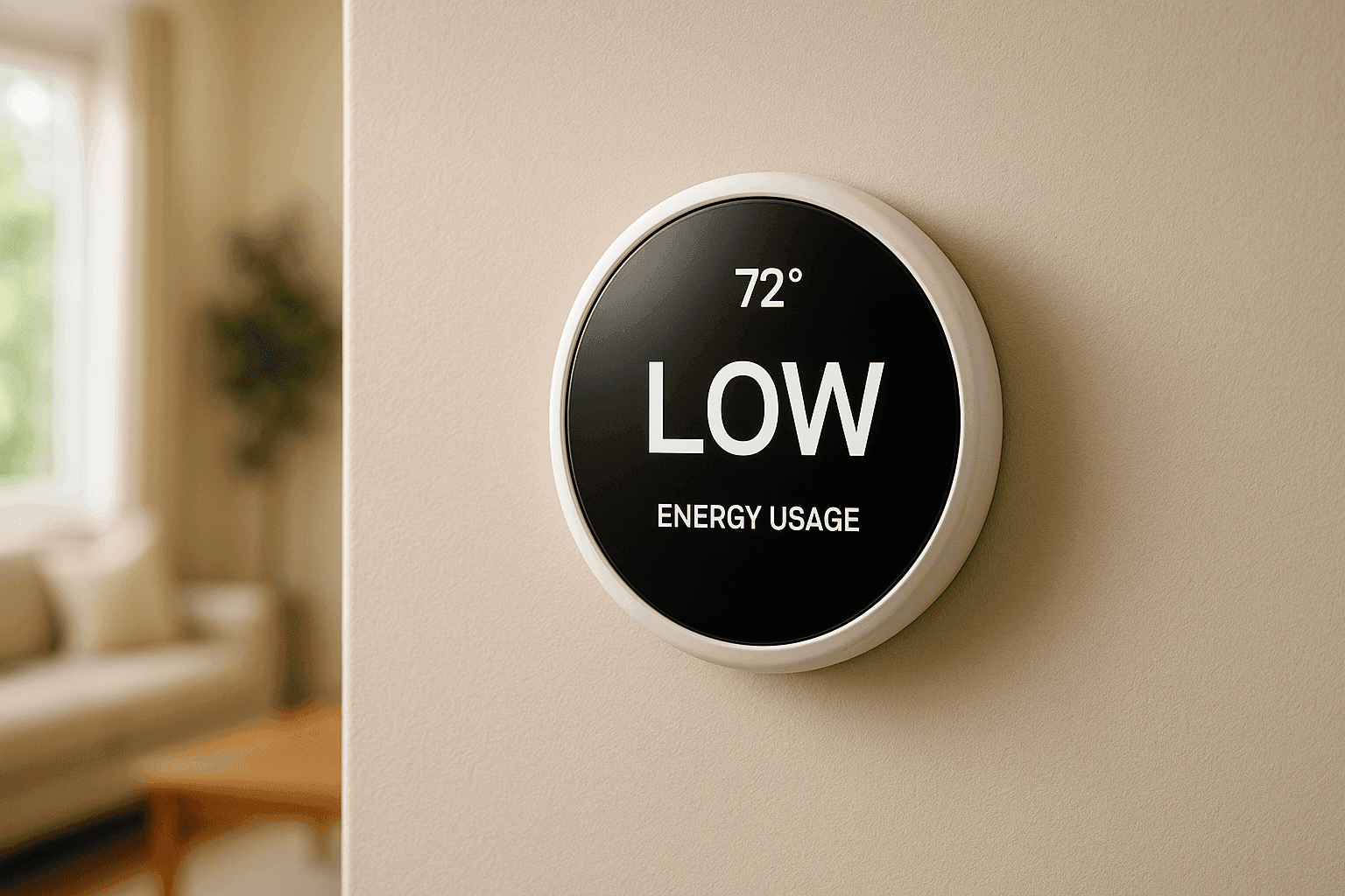 Thermostat display showing lower energy usage