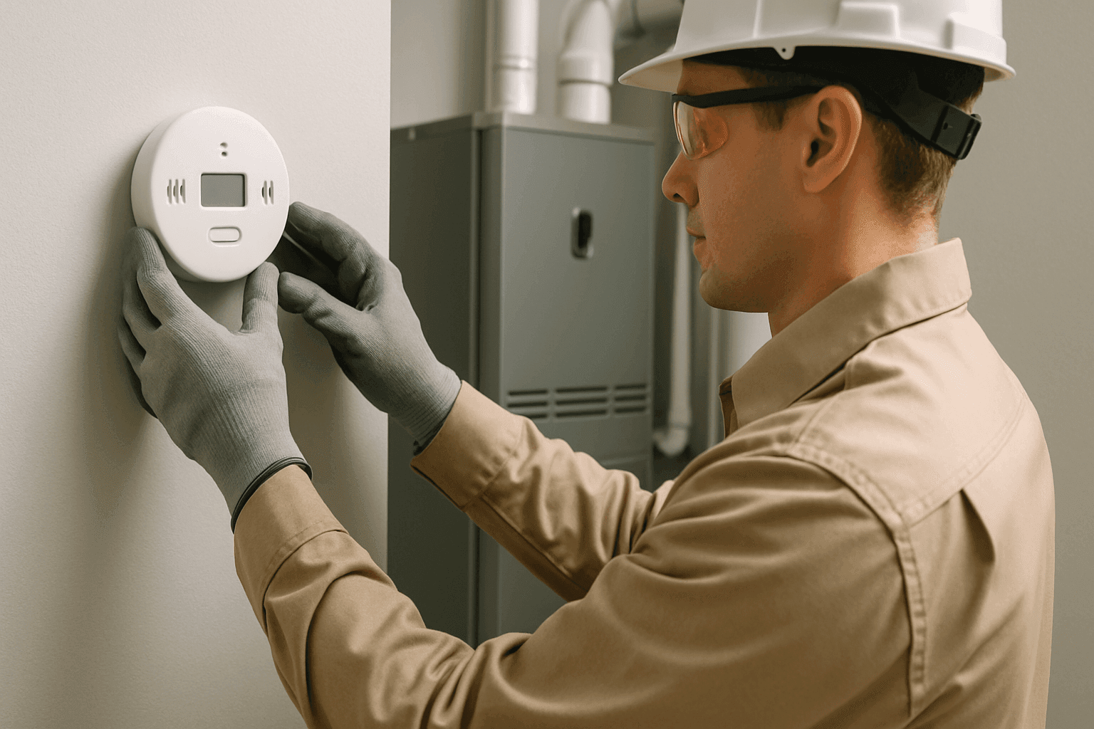 CO detector installed near furnace for safety